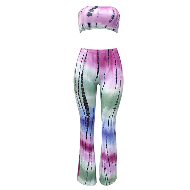 Women's tie dye print sleeveless Tops + Flare pants 2 pieces sets(PURPLE,XL D3U4