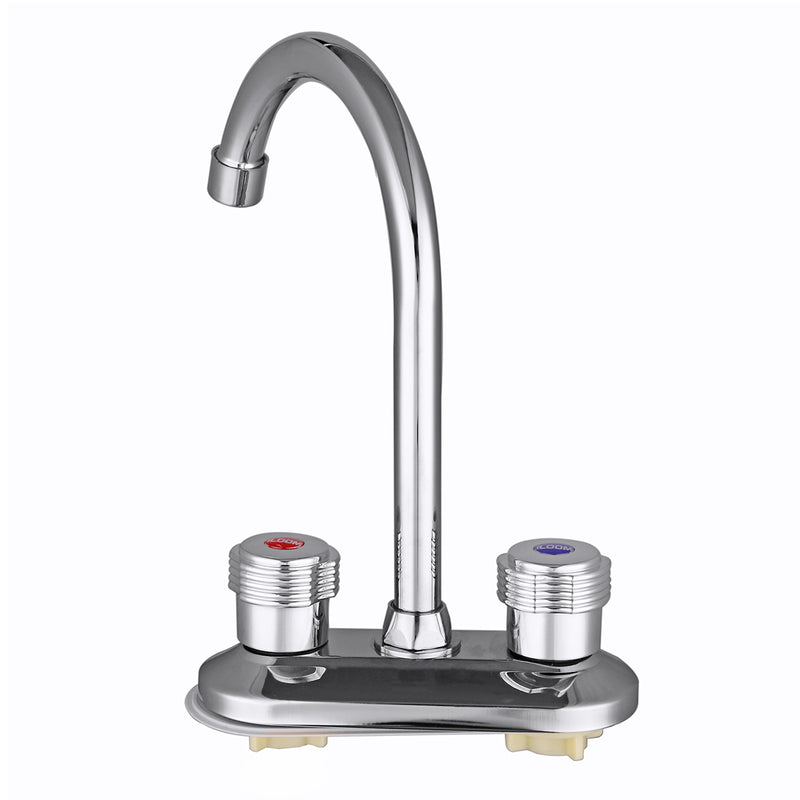 Kitchen Water Tap Dual Handle Faucet 360 Double Spout Sink Basin Mixer Bathroom