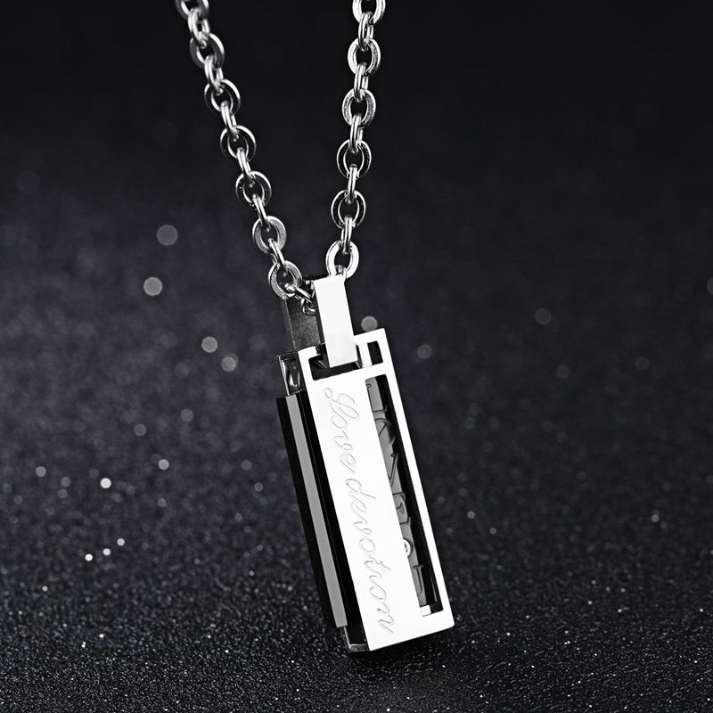 Fashion Titanium Steel Rectangular Box Men Women Love Couple Necklace Gift