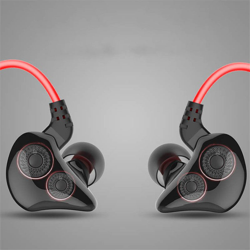 Music Wired Control Earphone Dual Dynamic Drivers HIFI Bass Sound In-ear Sport Earphone With Mic