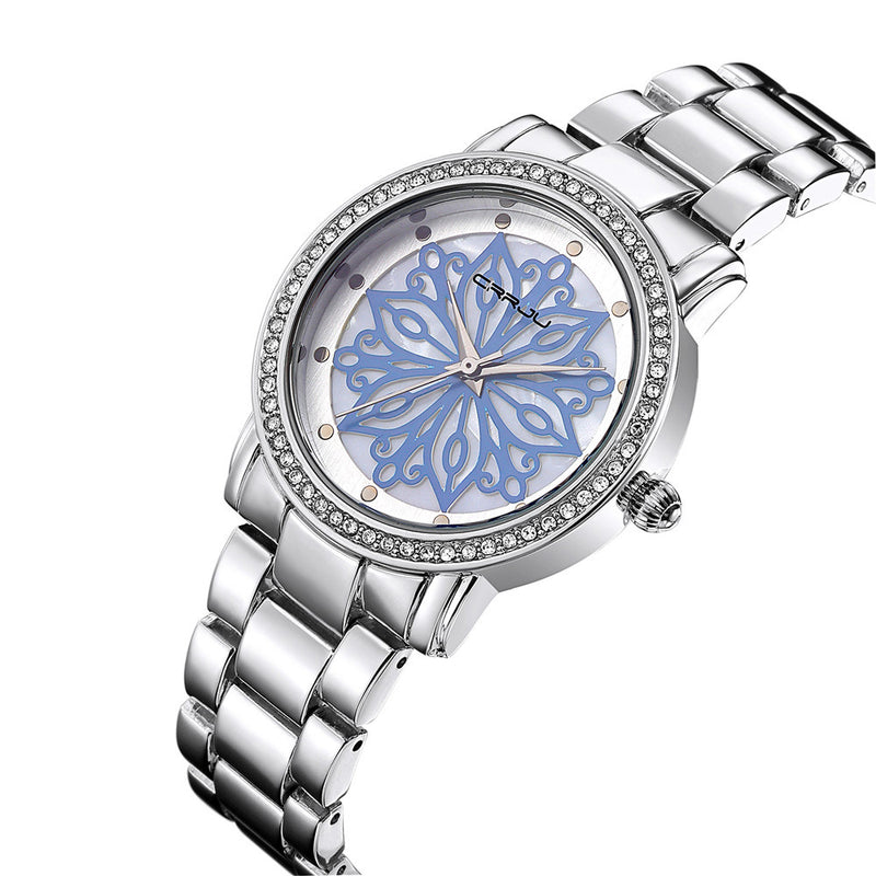 CRRJU 2109 Diamonds Dial Case Women Wrist Watch Stainless Steel Quartz Watches