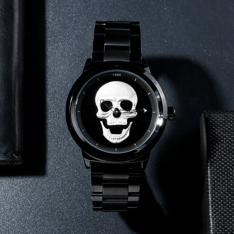 LIGE LG9876 Special Skull Pattern Three-needle Stainless Steel Quartz Watch Men Watch