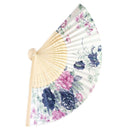Bamboo Frame Floral Pattern Oriental Summer Dancing Folding Fan White Beige F2F9