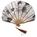 Chinese Gray Peony Blossom Fabric Bamboo Folding Dancing Hand Fan White U3J5
