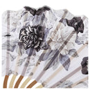 Chinese Gray Peony Blossom Fabric Bamboo Folding Dancing Hand Fan White U3J5