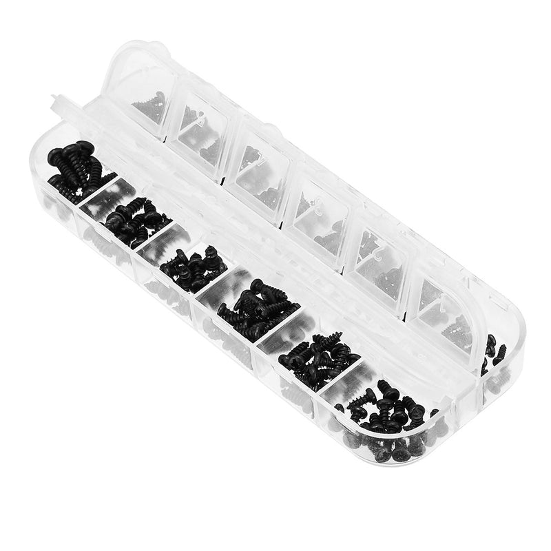 Suleve MXCP2 195Pcs Mini Phillips Screw Micro Electronic Black Round Head Self Tapping Screw Kit