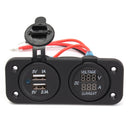 DC12-24V Waterproof Dustproof Dual Usb Port + LED Digital Volt Meterr + Ammeter