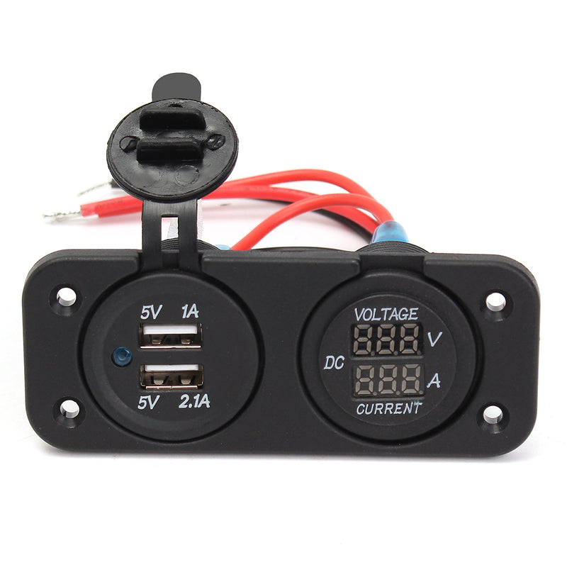 DC12-24V Waterproof Dustproof Dual Usb Port + LED Digital Volt Meterr + Ammeter