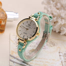 Fashion Colorful Leather Band Women Simple Dial Rose Gold Case Quartz Watch