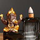 Backflow Incense Burner Ceramic Waterfall Smoke Lucky Elephant Incense Burner Holder for Home Decor Yoga Office Ornament with 10 Free Incense Cones