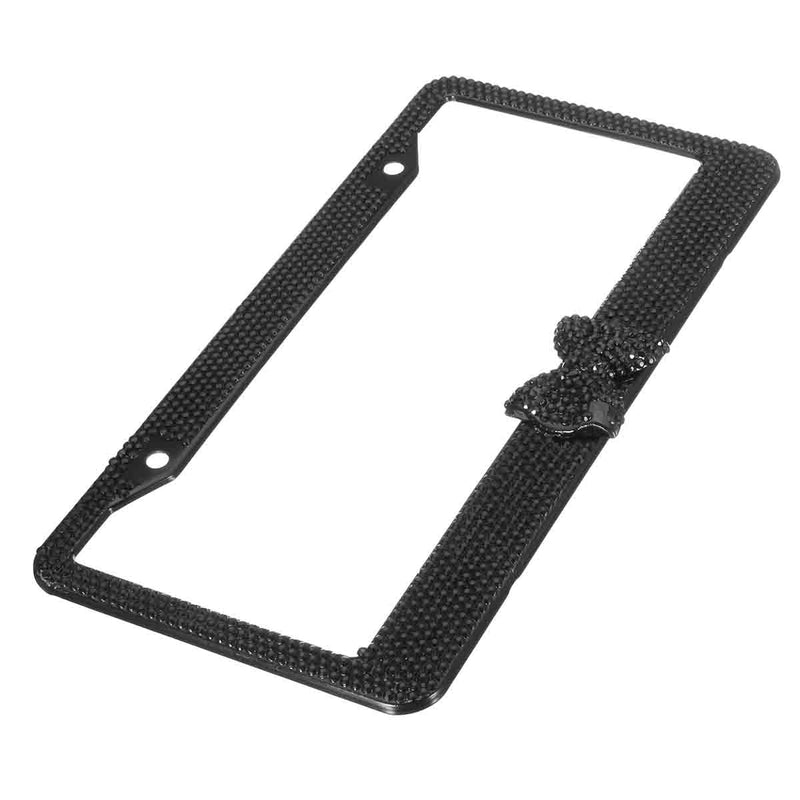 Black Diamond Bling Glitter License Plate Crystal Rhinestone Metal Frame US Car