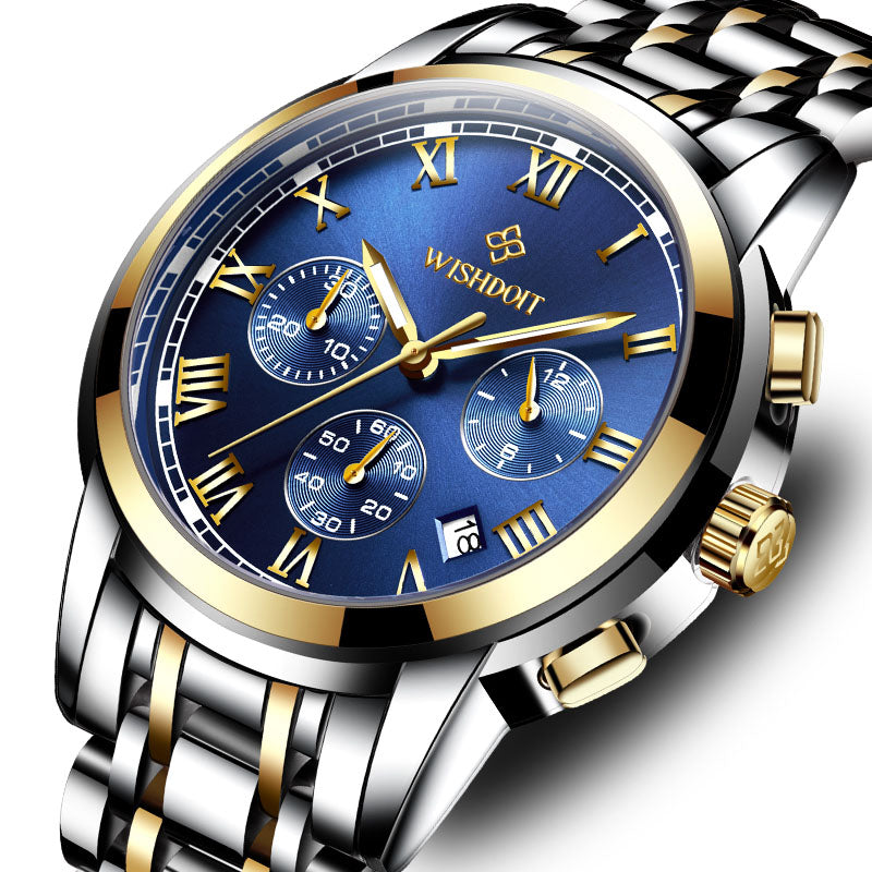 WISHDOIT WSD-016 Men Watch Fashion Chronograph Stainless Steel Strap Wrist Watch
