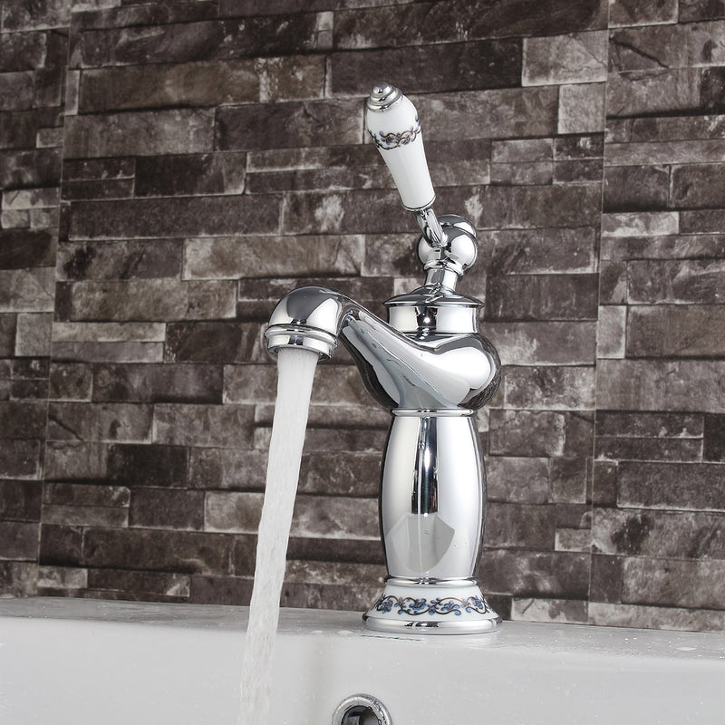Modern Brass Finish Carving Single Handle Bathroom Kitchen Sink Faucet Mix Tap