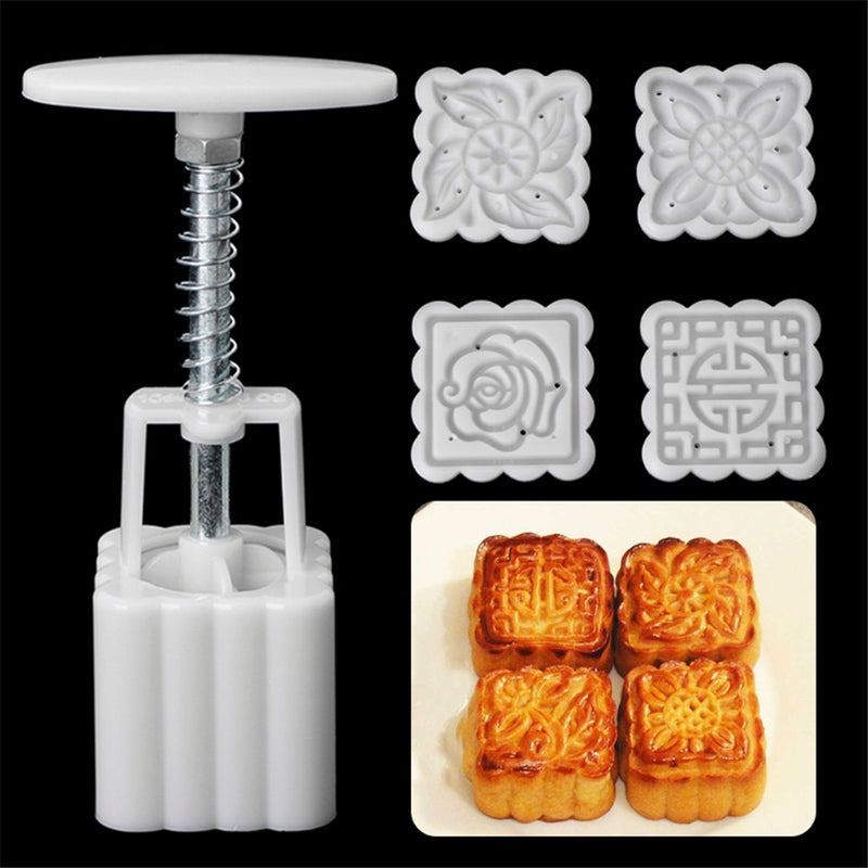 4 Stamps Moon Cake Square Mould 3D DIY Mooncake Mold Mid-autumn Festival Baking Accessories