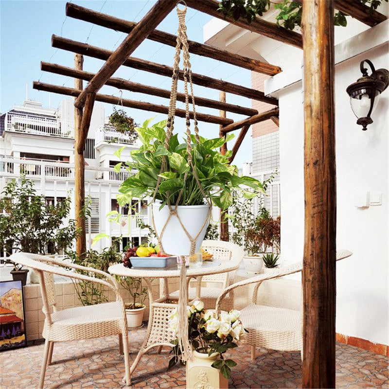 48'' 4 Legs Macrame Plant Hanger Holder Hanging Planter Basket Jute Rope Beads