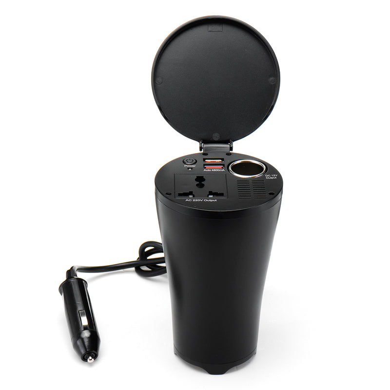 DC 12V to AC 220V 300W Power Inverter Converter Car Charger Charging Cup Holder With Dual USB Port