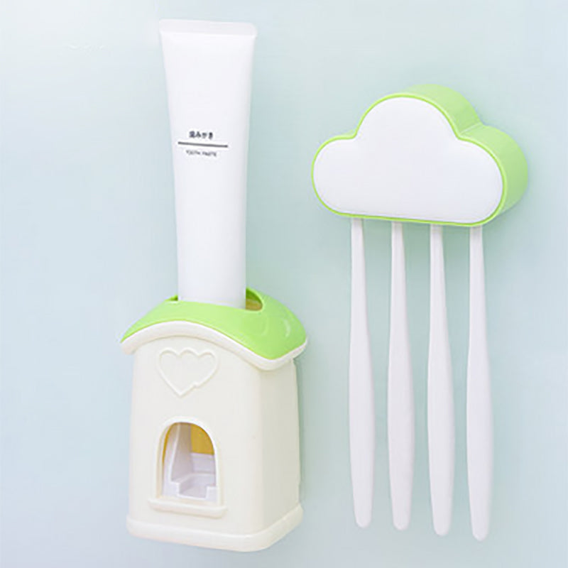 Honana BX Automatic Toothpaste Squeezer Dispenser 4 Toothbrush Holder Set Wall Mount Stand