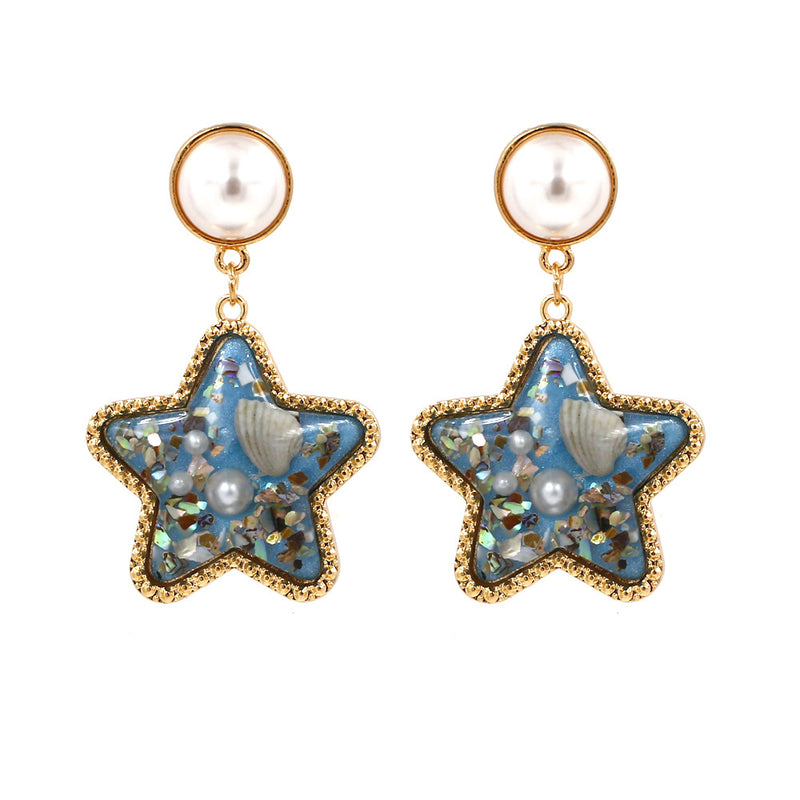 Bohemian Shell Star Earring Drop Rhinestone Pearl Earrings For Women Beach Style