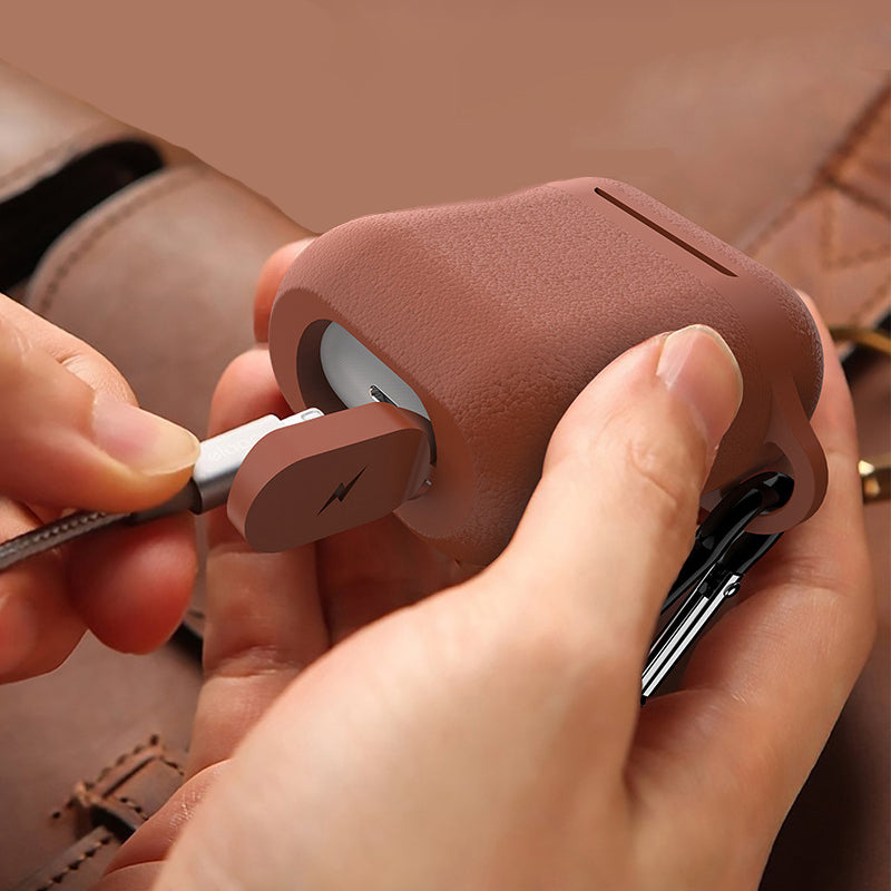Dirose Luxury Portable PU Leather Wireless bluetooth Earphone Storage Cover with Anti-lost rope & Keychain for Apple Airpods 1/2