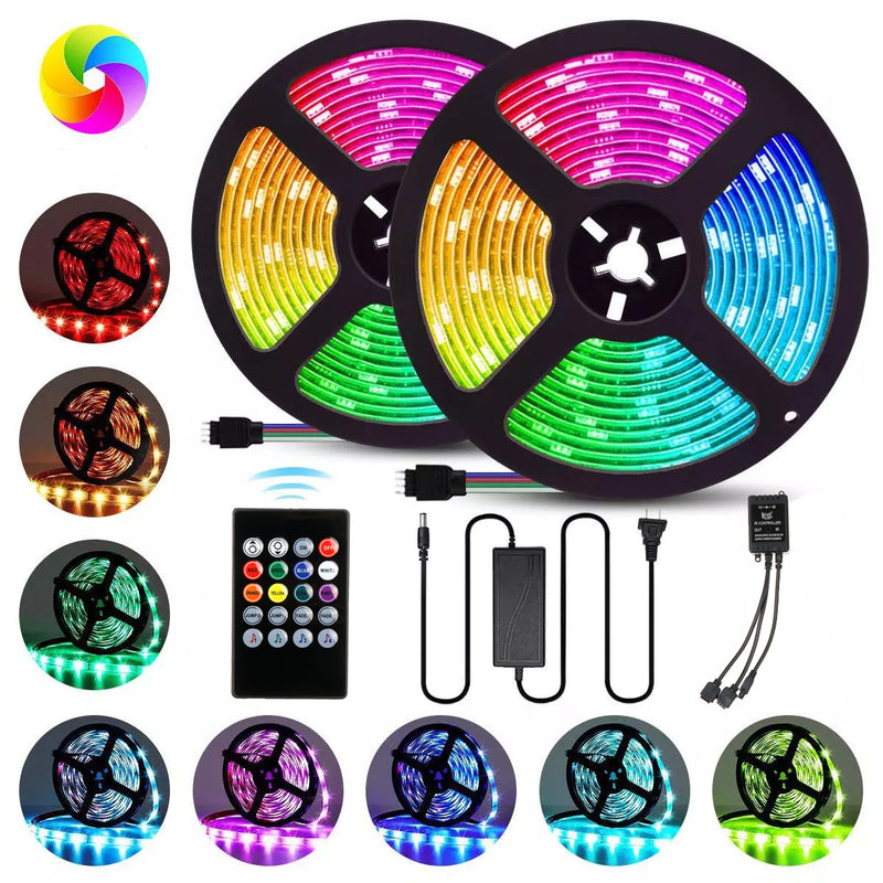 10M SMD5050 Music Control Waterproof RGB 300LED Strip Light Bar Lamp+20Keys Remote Control+Power Adapter DC12V