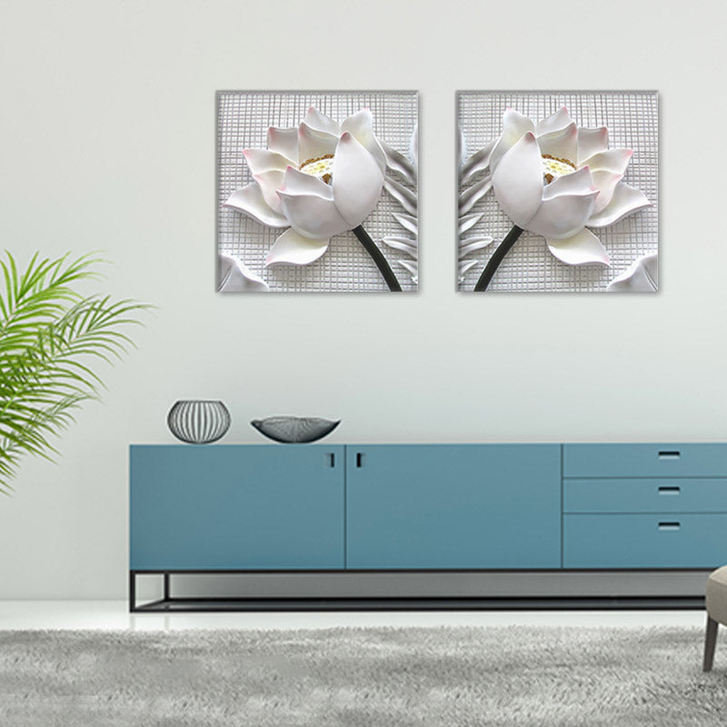 Miico Hand Painted Combination Decorative Paintings Embossed lotus Wall Art For Home Decoration