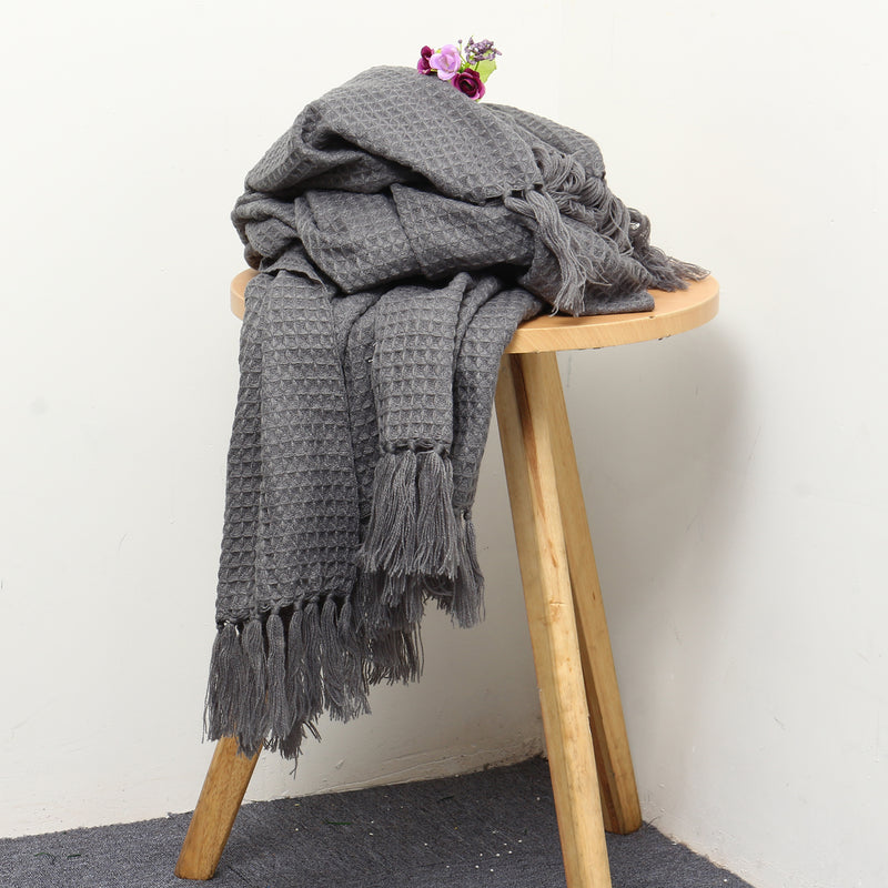 Soft Knitted Throw Blankets Bed Sofa Couch Decorative Fringe Waffle Pattern