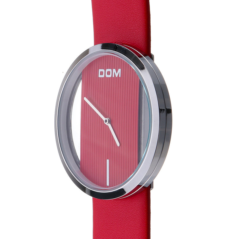 DOM Creative Ring Case Women Luxury Leather Strap Waterproof Quartz Watch