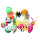 12Pcs Pet Cat Toys Kitty Rod Feather Bells Balls Fur Scratch Teaser Rat