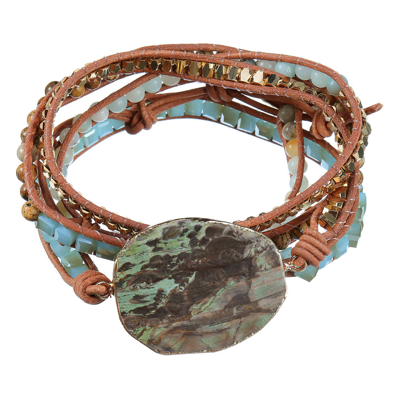 Bohemian Stone Crystal Bangle Healing Bead Pendant Chain Bracelet Jewelry Unisex