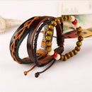 Retro Multiplayer Leather Bracelet Cowhide Hemp Wood Beads Bracelets for Men