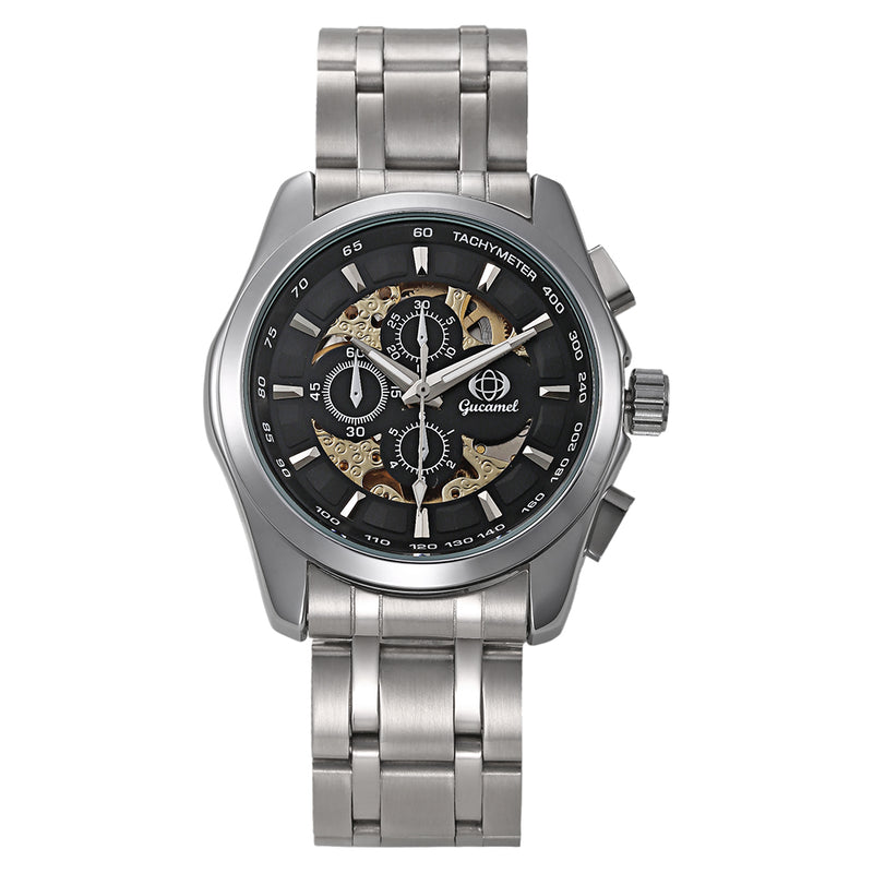 Gucamel GT07 Skeleton Stainless Steel Band Mechanical Men Watch