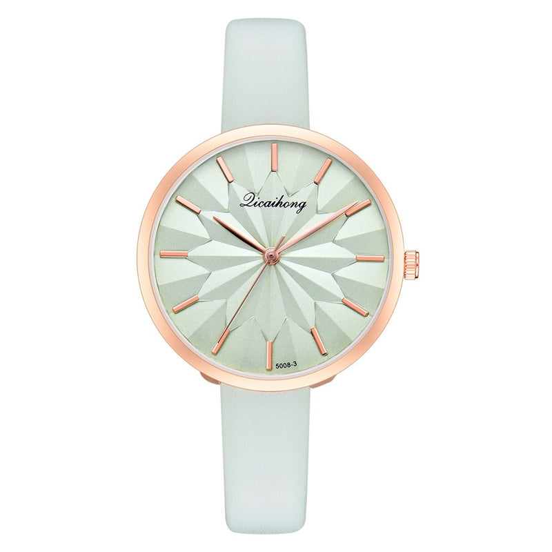 Colorful Leather Strap Simple Dial Fashion Gold Needle Ladies Dress Women Quartz Watch