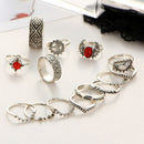 14 Pcs Bohemian Statement Ring Set Turquoise Flower Engraved Knuckle Rings for Women