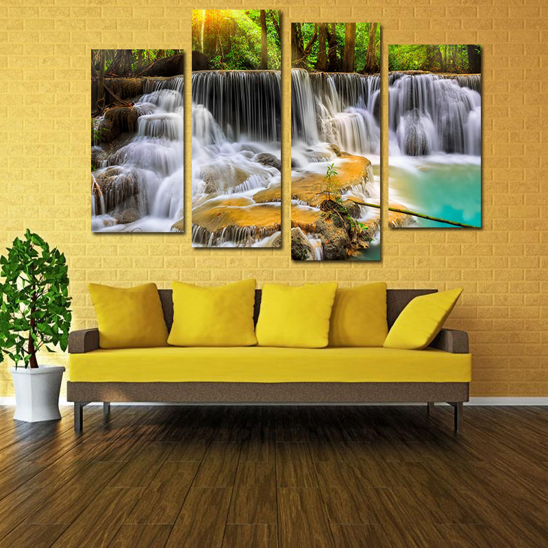 Miico Hand Painted Four Combination Decorative Paintings Ancient Small Waterfall Wall Art For Home Decoration