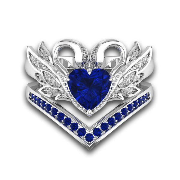 2 Pcs/set Sweet Swan Heart Zirconia Engagement Wedding Ring Unique Gift for Women Girls