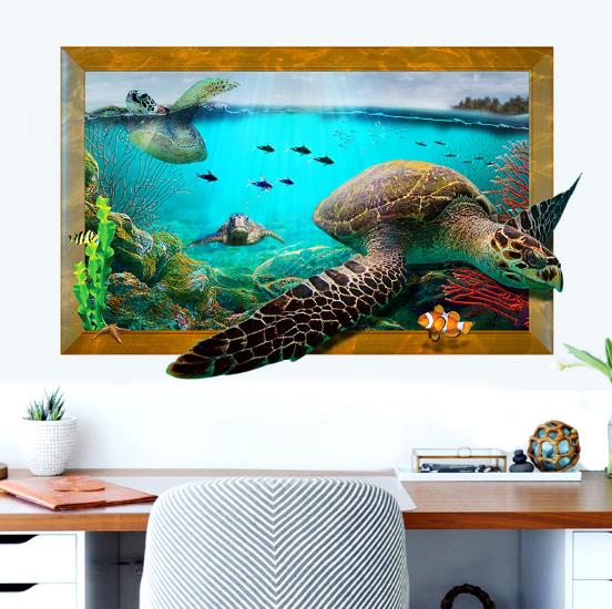 3D Sea Turtle Living Room Bedroom Animals Floor Home Background Wall Decor Creative Stickers