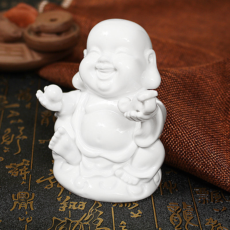 Peace Sign Laughing Hotai Statue Happy Sitting Hotai White Gloss Home Decorations