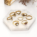 8 Pcs Women Trendy Gift Ring Set Vintage Crystal Geometric Gem Casual Knuckle Rings