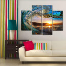 Miico Hand Painted Four Combination Decorative Paintings Wave Sunset Wall Art For Home Decoration