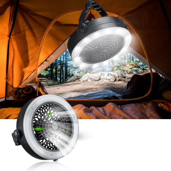 2-in-1 12 LED Camping Lights Fan Lantern Lamp Flashlight Ceiling Fan Outdoor Fun-Battery Style