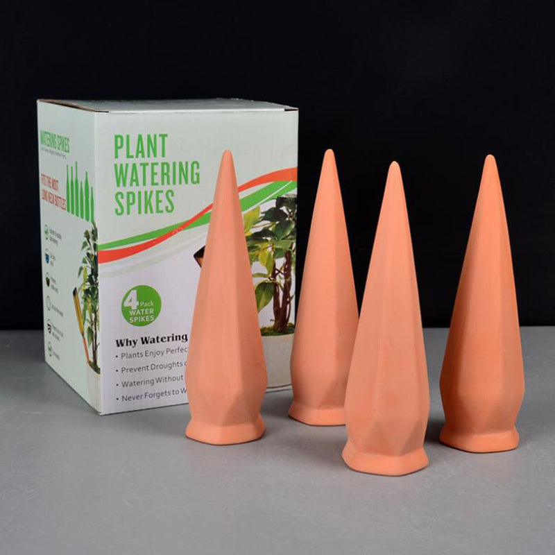 4Pcs/Set Modern Terracotta Clay Plant Watering Stakes Automatic Watering Spikes Long Neck Bottle Watering Device Drip Irrigation for Home Vacation