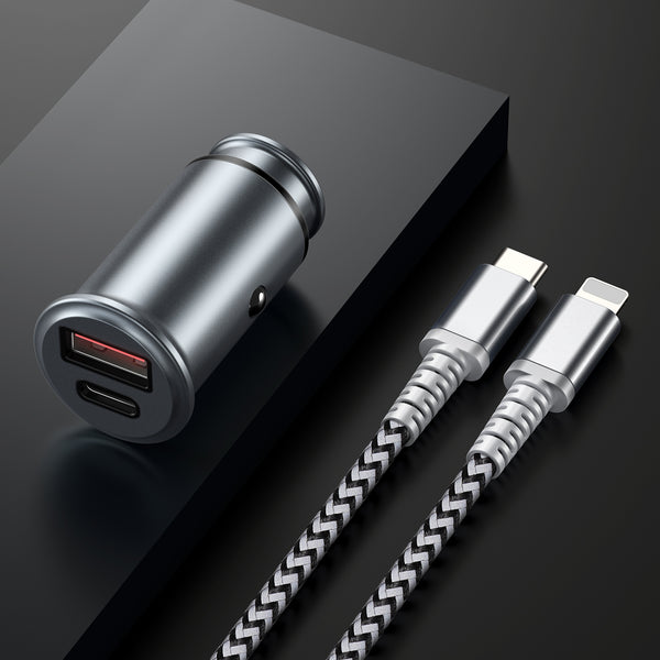 DUX DUCIS B50 30W 5A QC3.0 PD3.0 Mini Dual Port Smart Fast Charging Car Charger with Data Cable