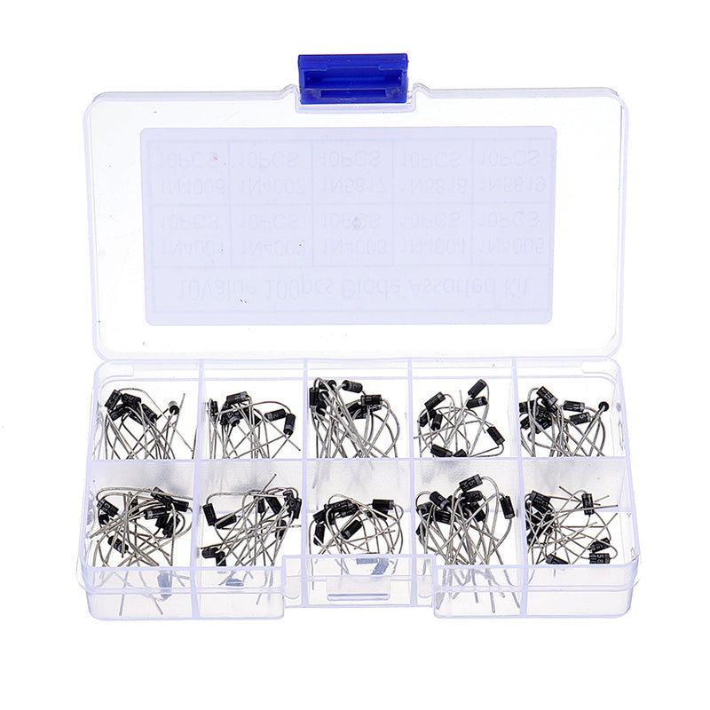 500pcs 10 Values Rectifier Diode Assorted Kit 1N4001 1N4002 1N4003 1N4004 1N4005 1N4006 1N4007 1N5817 1N5818 1N5819 With Box