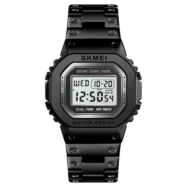 SKMEI 1456 LED Chronograph Countdown Alloy Case Stainless Steel Waterproof Digital Watch Men Watch