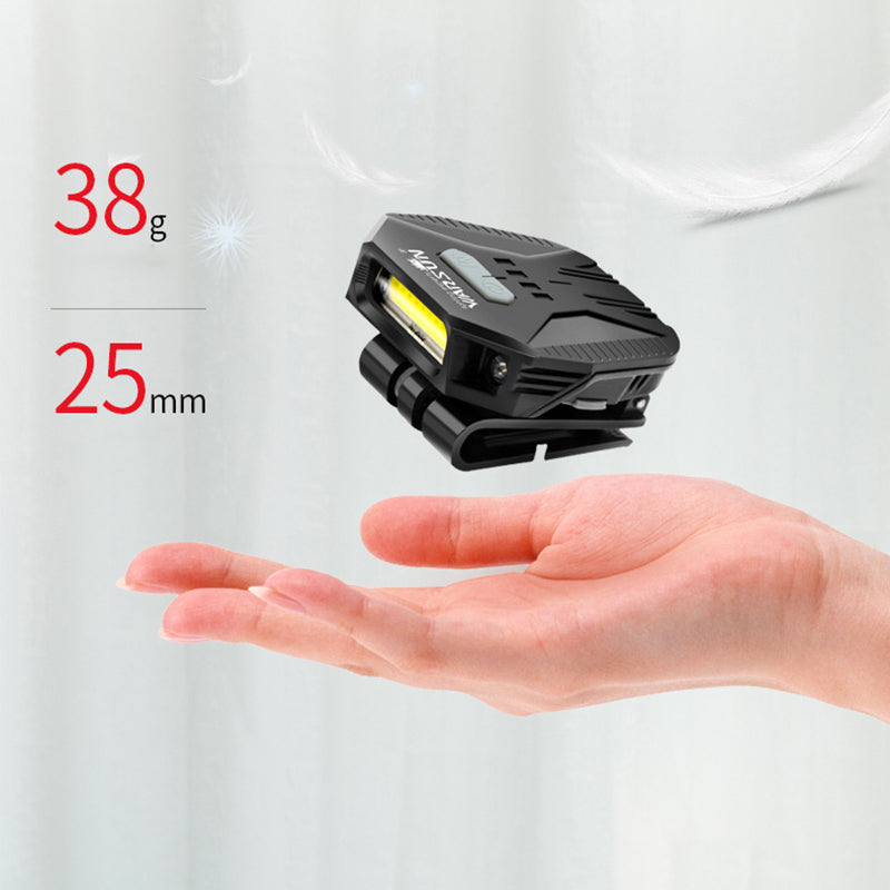 WARSUN COB 4Modes IPX5 USB Rechargeable 20CM Sensor Fishing Headlamp Outdoor Portable Lightweight Clip-On Fishing Lamp-Black