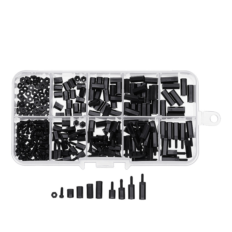 Suleve M2NH4 M2 Nylon Screw Black Hex Screw Nut Nylon PCB Standoff Assortment Kit 300Pcs