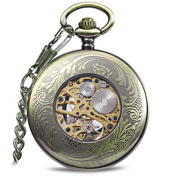 JIJIA JX015 Blue Gem Striped Appearance Mechanical Watch Pocket Watch