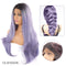 Light blue T color lady's synthetic fiber front lace wig high temperature silk half hand hook long curly hair