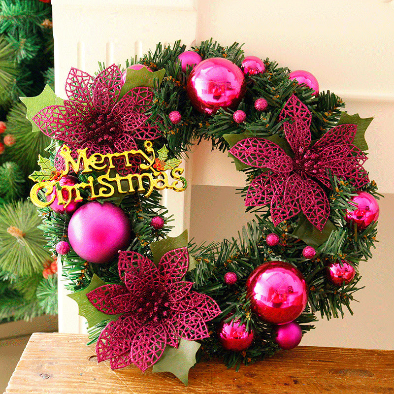 30cm Christmas Wreath Dense Pine Needles Merry Christmas Letters Rattan Door Wreath Decorations