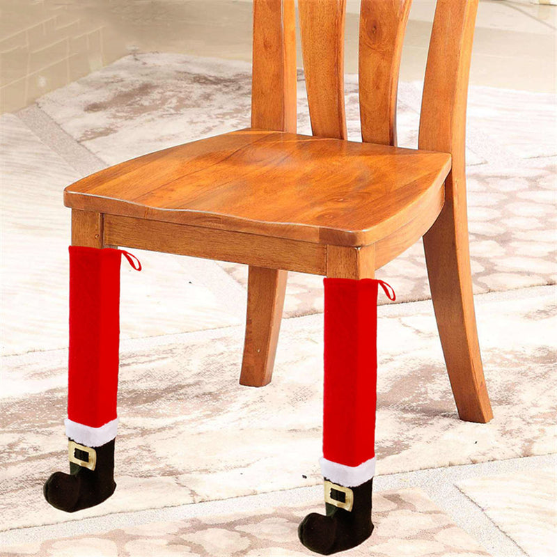 4Pcs Christmas Red Table Chair Legs Feet Sock Sleeve Cover Floor Protector Tables Leg Covers Party
